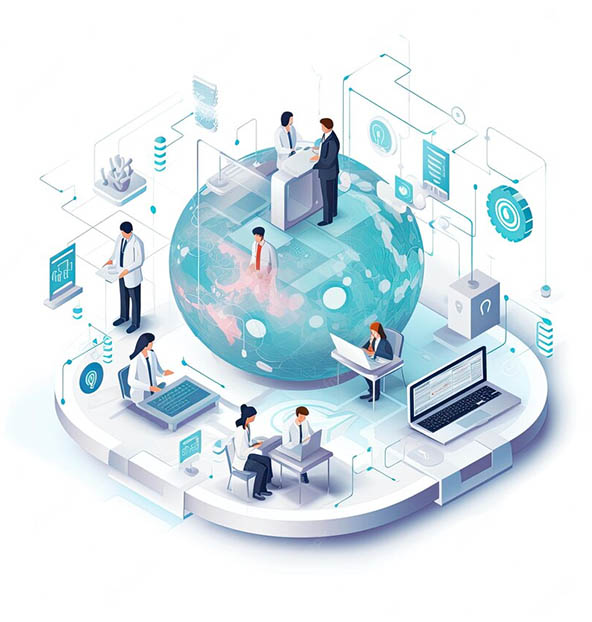 teknolojik dünyayı ve iş dünyasındaki durumu temsil eden bir görsel